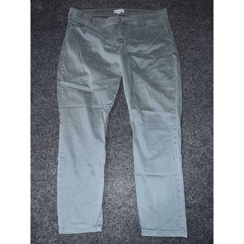 Ava & Viv Womens 18W Sage Green Skinny Pants Plus Size Stretch Casual Trousers